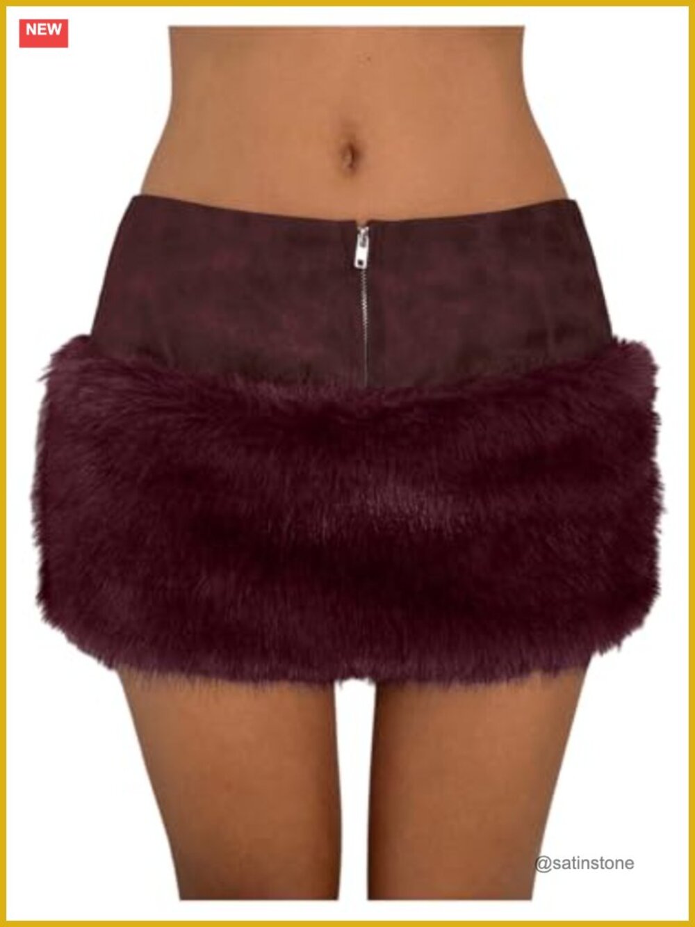 Faux Fur PU Leather Bodycon Mini Skirt Low Rise Y2K Micro Skirt Party